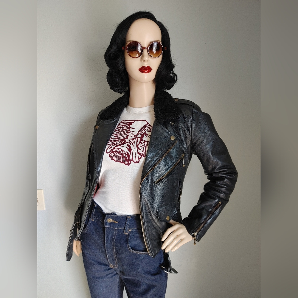 Women's Black Leather Jacket - Picture 3 of 8